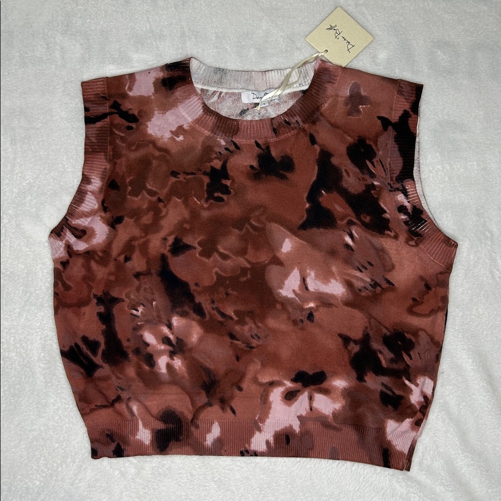 Donna Bella Marble Tie-Dye Sleeveless Sweater Vest Women’s Large Pink Brown